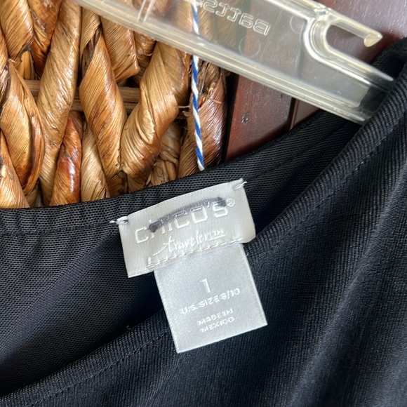 Chico’s jumpsuit travelers black zip back elastic 14” flat waist, wide leg 12” - Picture 2 of 7